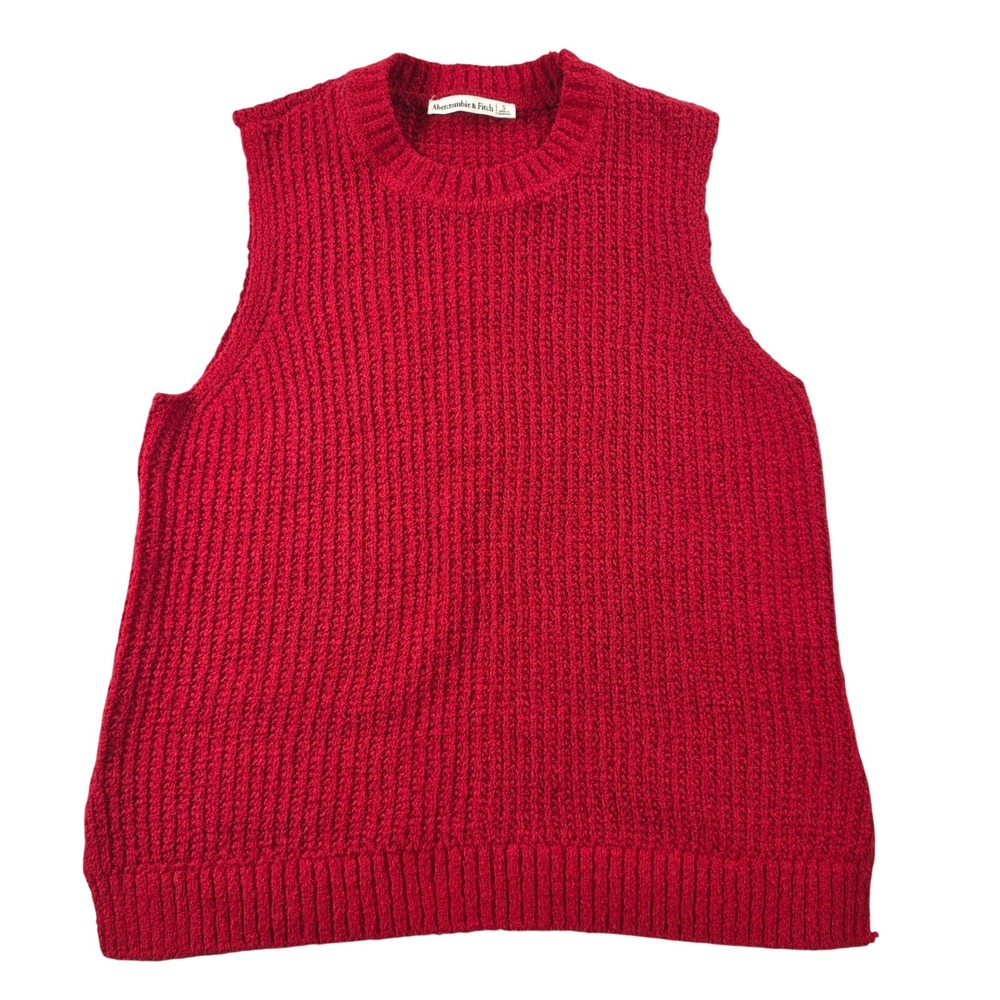 Abercrombie & Fitch Womens Small Red‎ Sweater Vest Shaker Stitch Knit Crew Neck